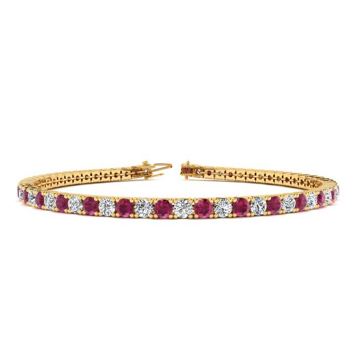Special Offer..7.90CT Ruby & Diamond Tennis Bracelets Hallmarked In Yellow Gold