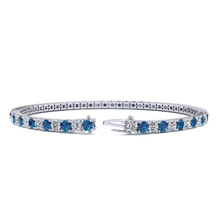 3 1/2 Carat Blue And White Diamond Tennis Bracelet In 14 Karat White Gold, 6 Inches