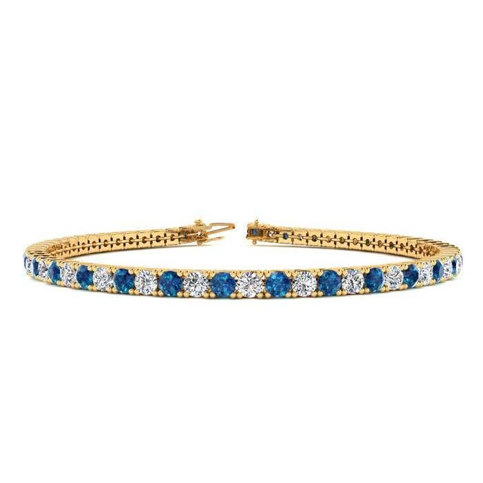 3 1/2 Carat Blue And White Diamond Tennis Bracelet In 14 Karat Yellow Gold, 6 Inches
