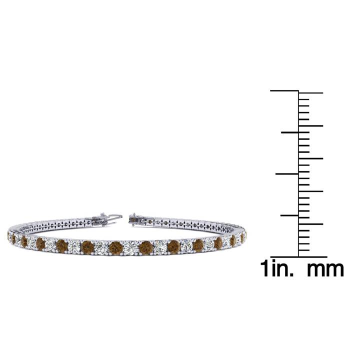 4 1/4 Carat Chocolate Bar Brown Champagne And White Diamond Tennis Bracelet In 14 Karat White Gold, 7 1/2 Inches