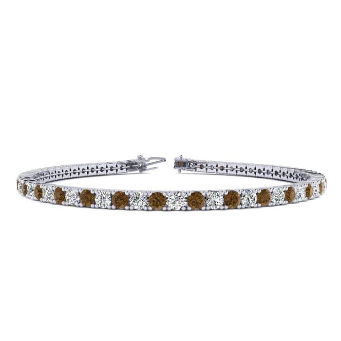 4 1/2 Carat Chocolate Bar Brown Champagne And White Diamond Tennis Bracelet In 14 Karat White Gold, 8 Inches