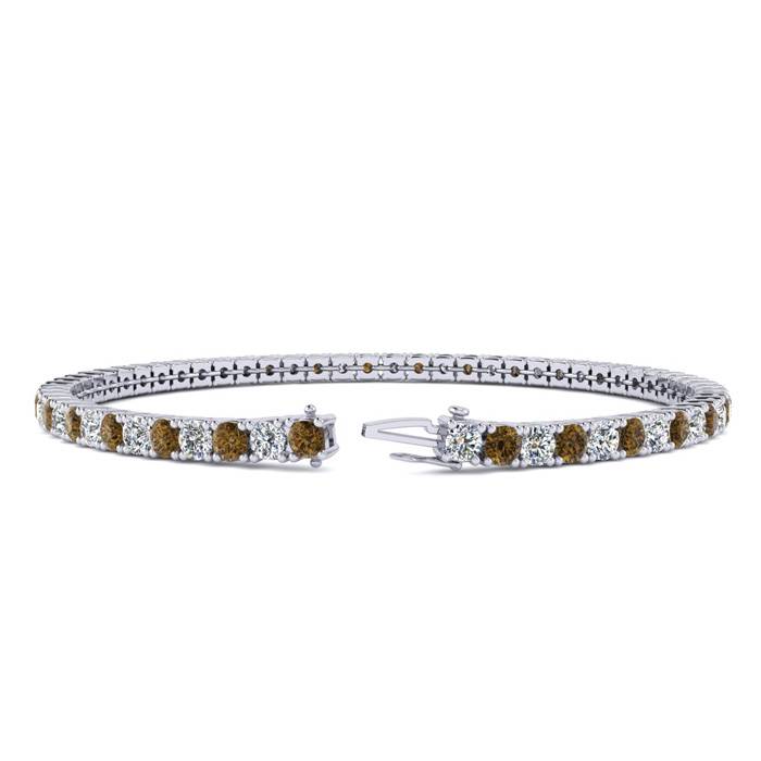 4 3/4 Carat Chocolate Bar Brown Champagne And White Diamond Tennis Bracelet In 14 Karat White Gold, 8 1/2 Inches