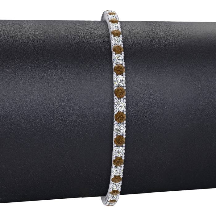 4 3/4 Carat Chocolate Bar Brown Champagne And White Diamond Tennis Bracelet In 14 Karat White Gold, 8 1/2 Inches