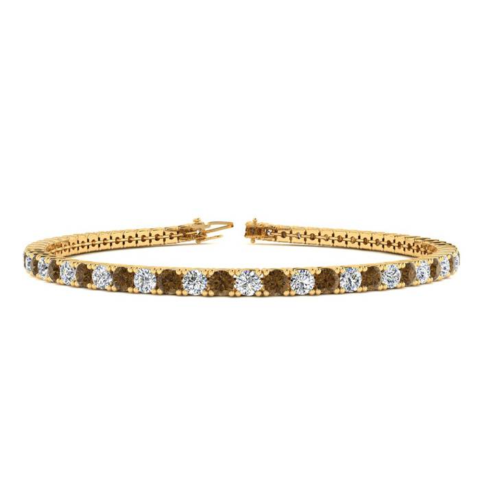 3 1/2 Carat Chocolate Bar Brown Champagne And White Diamond Tennis Bracelet In 14 Karat Yellow Gold, 6 1/2 Inches
