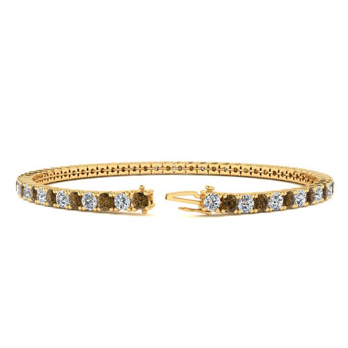 3 1/2 Carat Chocolate Bar Brown Champagne And White Diamond Tennis Bracelet In 14 Karat Yellow Gold, 6 1/2 Inches