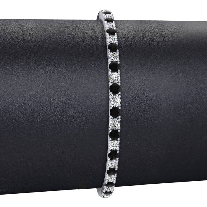 4 Carat Black And White Diamond Tennis Bracelet In 14 Karat White Gold, 7 Inches