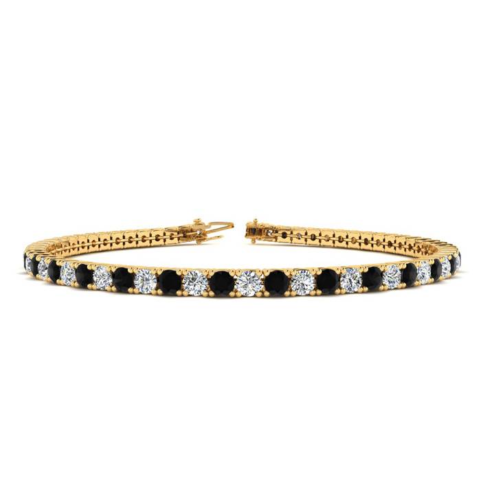 4 1/4 Carat Black And White Diamond Tennis Bracelet In 14 Karat Yellow Gold, 7 1/2 Inches
