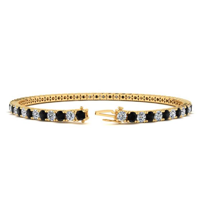 4 1/4 Carat Black And White Diamond Tennis Bracelet In 14 Karat Yellow Gold, 7 1/2 Inches