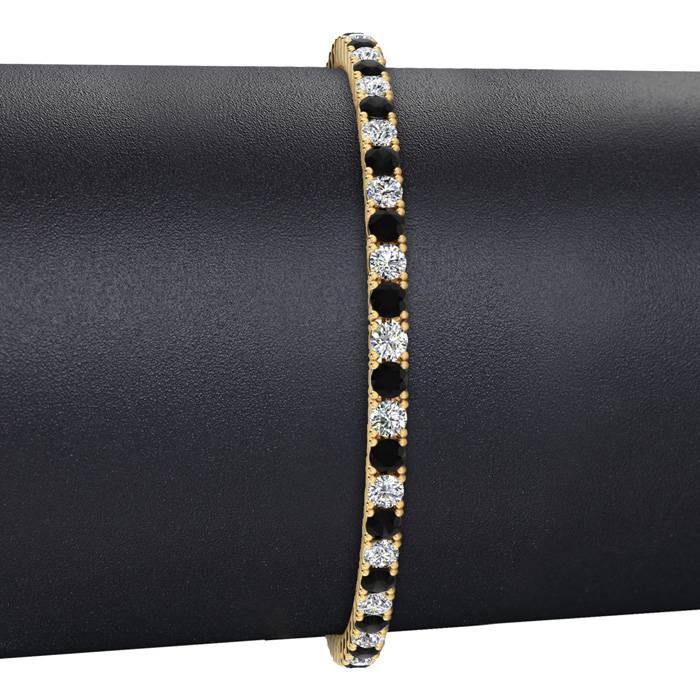 4 1/4 Carat Black And White Diamond Tennis Bracelet In 14 Karat Yellow Gold, 7 1/2 Inches