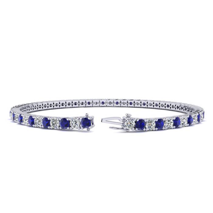 5 1/2 Carat Sapphire And Diamond Tennis Bracelet In 14 Karat White Gold, 8 1/2 Inches