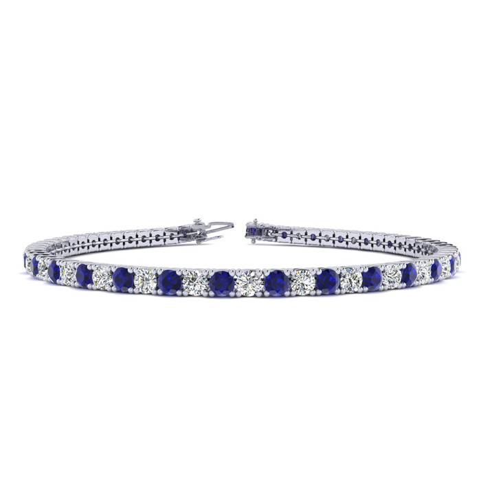 6 Carat Sapphire And Diamond Tennis Bracelet In 14 Karat White Gold, 9 Inches