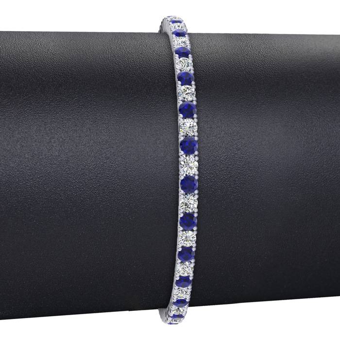 6 Carat Sapphire And Diamond Tennis Bracelet In 14 Karat White Gold, 9 Inches