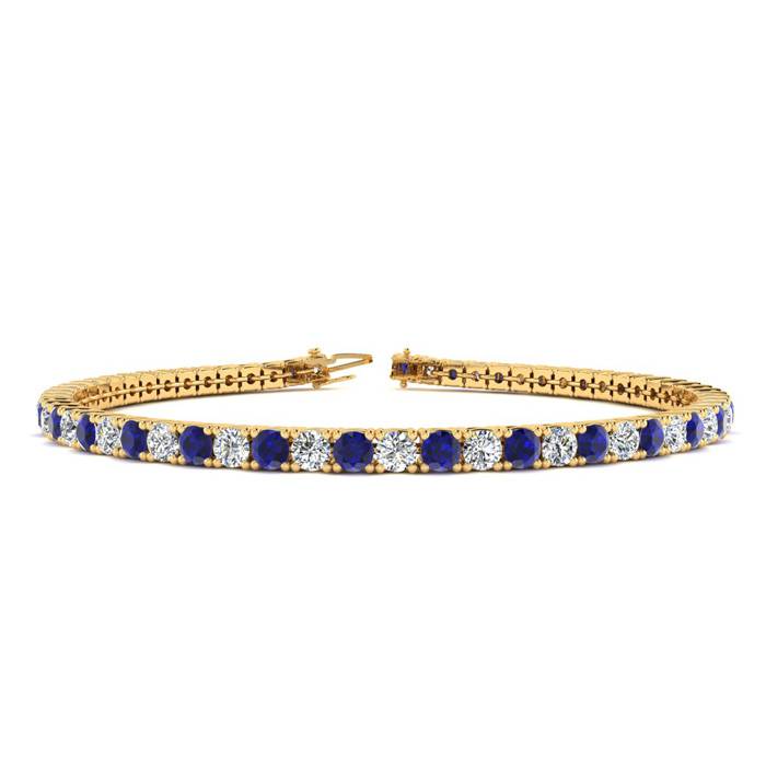 5 Carat Sapphire And Diamond Tennis Bracelet In 14 Karat Yellow Gold, 8 Inches