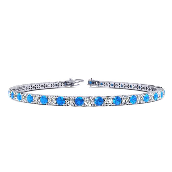 4 Carat Blue Topaz And Diamond Tennis Bracelet In 14 Karat White Gold, 6 Inches