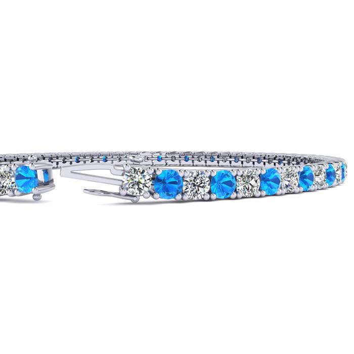 4 1/2 Carat Blue Topaz And Diamond Tennis Bracelet In 14 Karat White Gold, 7 Inches
