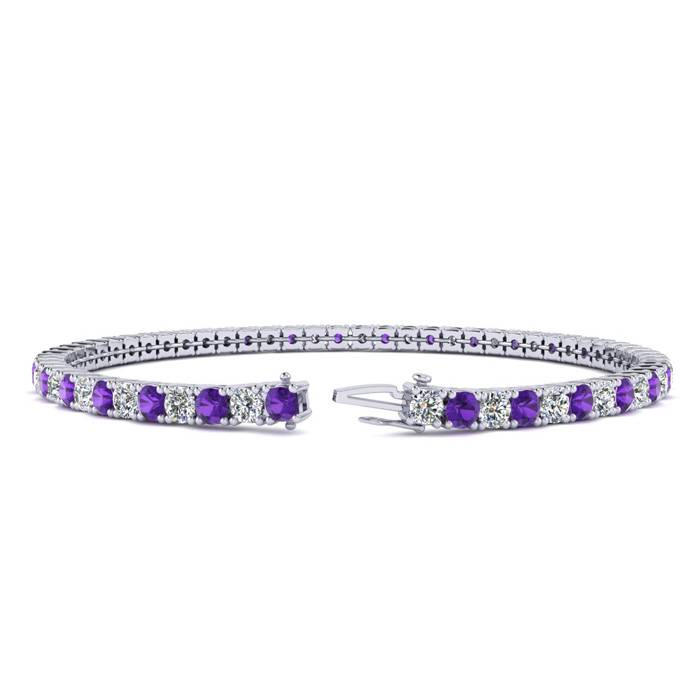 3 1/2 Carat Amethyst And Diamond Tennis Bracelet In 14 Karat White Gold, 6 Inches