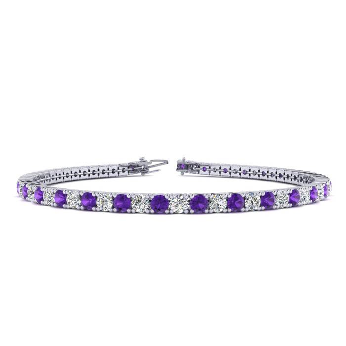 5 Carat Amethyst And Diamond Tennis Bracelet In 14 Karat White Gold, 9 Inches