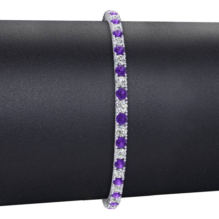 5 Carat Amethyst And Diamond Tennis Bracelet In 14 Karat White Gold, 9 Inches
