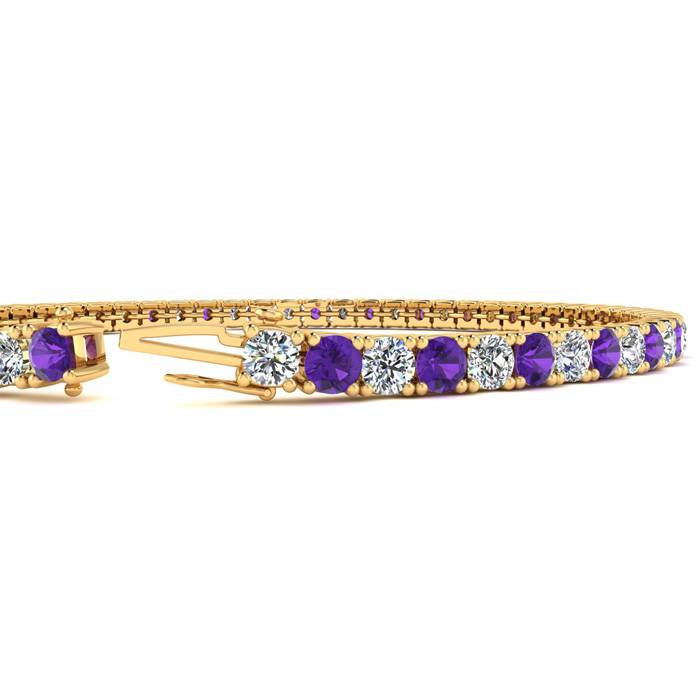 3 1/2 Carat Amethyst And Diamond Tennis Bracelet In 14 Karat Yellow Gold, 6 Inches