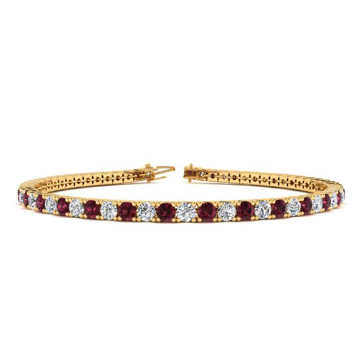 Garnet Bracelet: Garnet Jewelry: 4 1/2 Carat Garnet And Diamond Tennis Bracelet In 14 Karat Yellow Gold, 7 1/2 Inches