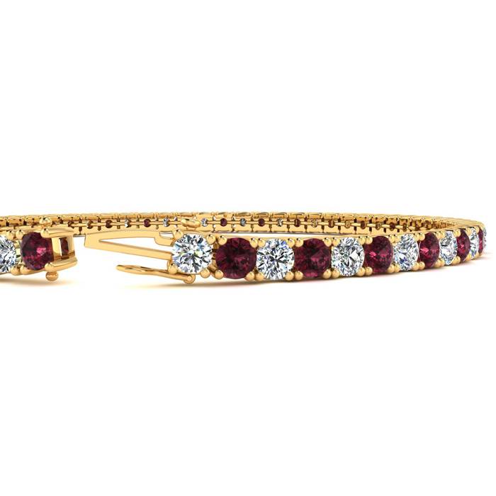 Garnet Bracelet: Garnet Jewelry: 4 1/2 Carat Garnet And Diamond Tennis Bracelet In 14 Karat Yellow Gold, 7 1/2 Inches