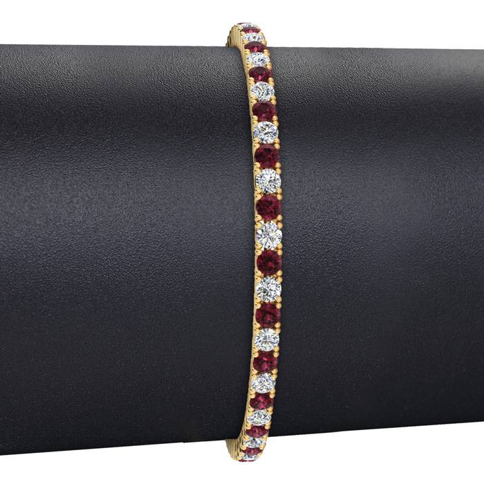 Garnet Bracelet: Garnet Jewelry: 4 1/2 Carat Garnet And Diamond Tennis Bracelet In 14 Karat Yellow Gold, 7 1/2 Inches