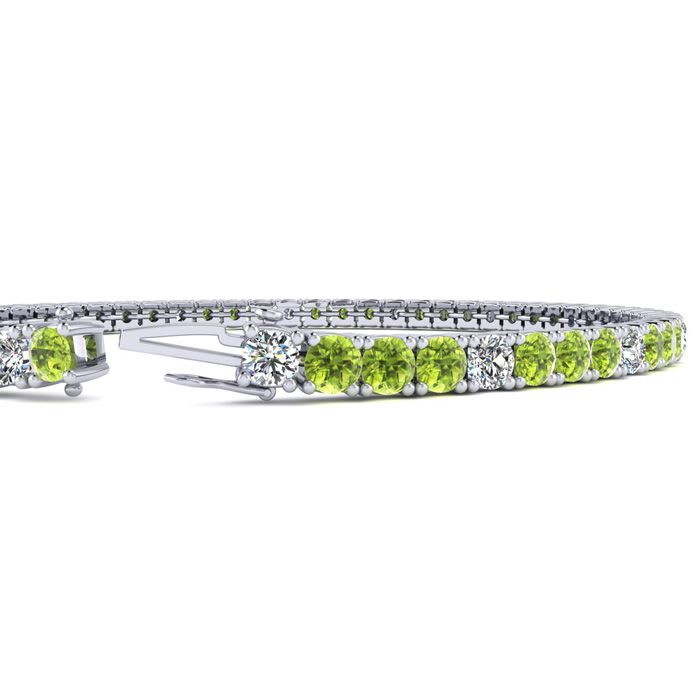 4 1/2 Carat Peridot And Diamond Alternating Tennis Bracelet In 14 Karat White Gold, 8 Inches