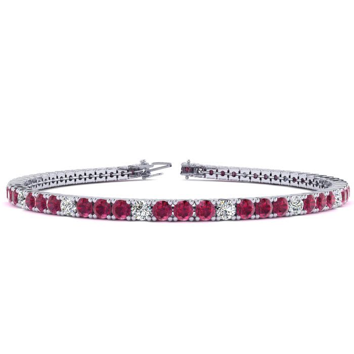Ruby Bracelet; Ruby Tennis Bracelet; 4 1/2 Carat Ruby And Diamond Alternating Tennis Bracelet In 14 Karat White Gold