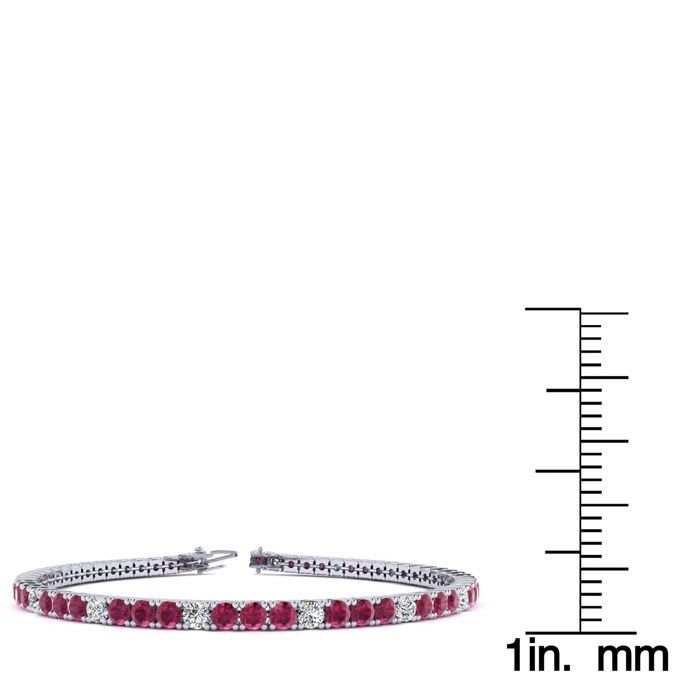 Ruby Bracelet; Ruby Tennis Bracelet; 4 1/2 Carat Ruby And Diamond Alternating Tennis Bracelet In 14 Karat White Gold