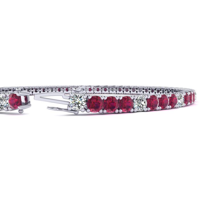 Ruby Bracelet; Ruby Tennis Bracelet; 5 1/4 Carat Ruby And Diamond Alternating Tennis Bracelet In 14 Karat White Gold