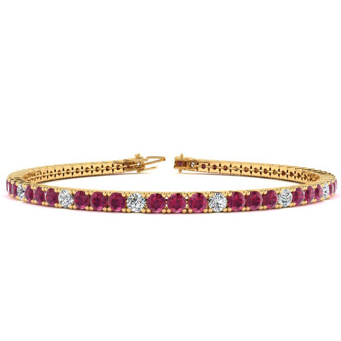 Ruby Bracelet; Ruby Tennis Bracelet; 5 Carat Ruby And Diamond Alternating Tennis Bracelet In 14 Karat Yellow Gold