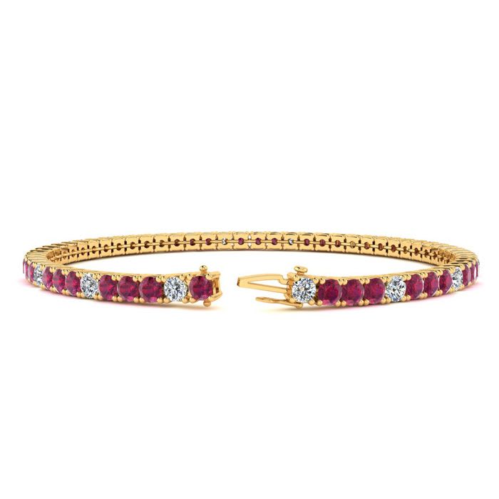 Ruby Bracelet; Ruby Tennis Bracelet; 5 1/4 Carat Ruby And Diamond Alternating Tennis Bracelet In 14 Karat Yellow Gold