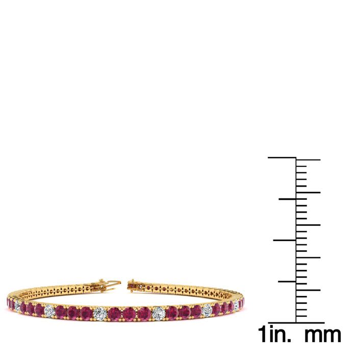 Ruby Bracelet; Ruby Tennis Bracelet; 5 1/2 Carat Ruby And Diamond Alternating Tennis Bracelet In 14 Karat Yellow Gold