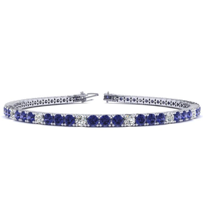 4 1/2 Carat Tanzanite And Diamond Alternating Tennis Bracelet In 14 Karat White Gold, 6 1/2 Inches