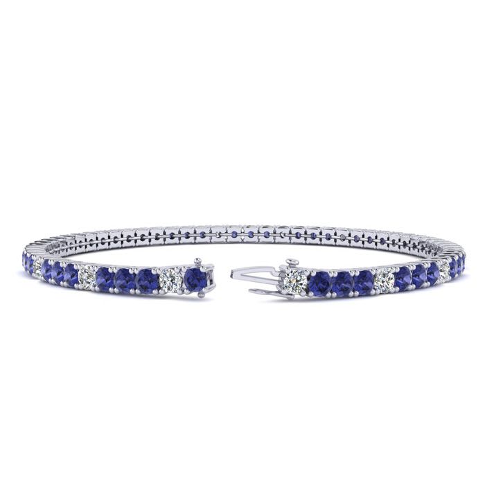 4 1/2 Carat Tanzanite And Diamond Alternating Tennis Bracelet In 14 Karat White Gold, 6 1/2 Inches