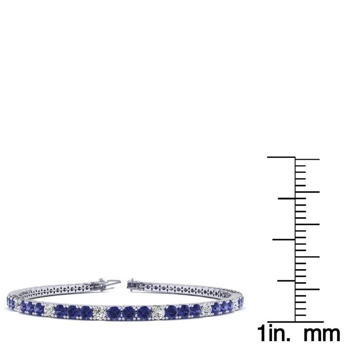 4 1/2 Carat Tanzanite And Diamond Alternating Tennis Bracelet In 14 Karat White Gold, 6 1/2 Inches