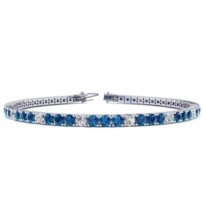 4 1/4 Carat Blue And White Diamond Alternating Tennis Bracelet In 14 Karat White Gold, 7 1/2 Inches