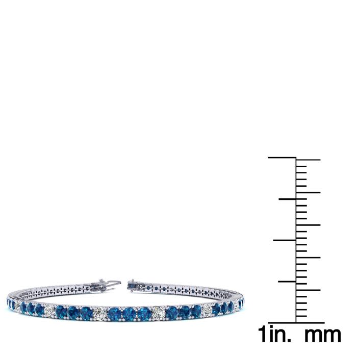 5 Carat Blue And White Diamond Alternating Tennis Bracelet In 14 Karat White Gold, 9 Inches