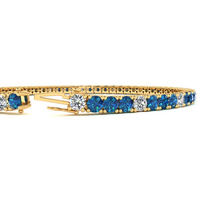 3 1/2 Carat Blue And White Diamond Alternating Tennis Bracelet In 14 Karat Yellow Gold, 6 Inches