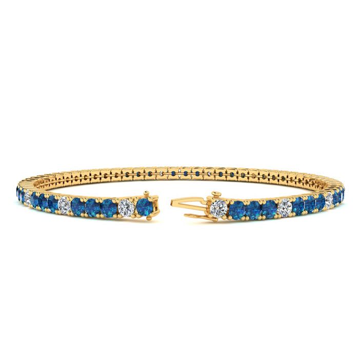 5 Carat Blue And White Diamond Alternating Tennis Bracelet In 14 Karat Yellow Gold, 9 Inches