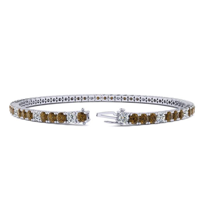 4 1/2 Carat Chocolate Bar Brown Champagne And White Diamond Alternating Tennis Bracelet In 14 Karat White Gold, 8 Inches