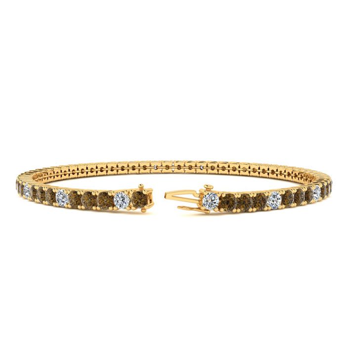 4 1/4 Carat Chocolate Bar Brown Champagne And White Diamond Alternating Tennis Bracelet In 14 Karat Yellow Gold, 7 1/2 Inches