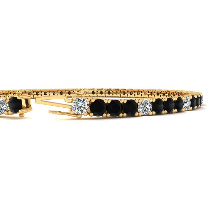 3 1/2 Carat Black And White Diamond Alternating Tennis Bracelet In 14 Karat Yellow Gold, 6 Inches