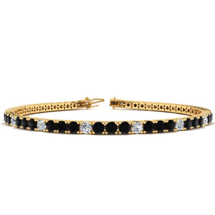 4 Carat Black And White Diamond Alternating Tennis Bracelet In 14 Karat Yellow Gold, 7 Inches