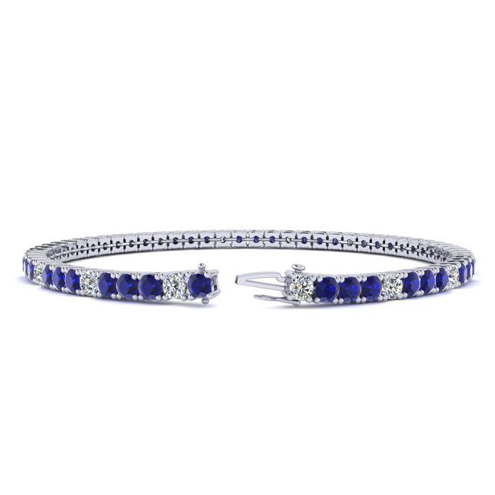 4 1/3 Carat Sapphire And Diamond Alternating Tennis Bracelet In 14 Karat White Gold, 6 Inches