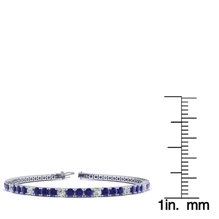 4 1/3 Carat Sapphire And Diamond Alternating Tennis Bracelet In 14 Karat White Gold, 6 Inches