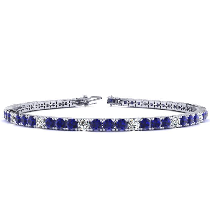 5 1/2 Carat Sapphire And Diamond Alternating Tennis Bracelet In 14 Karat White Gold, 8 Inches