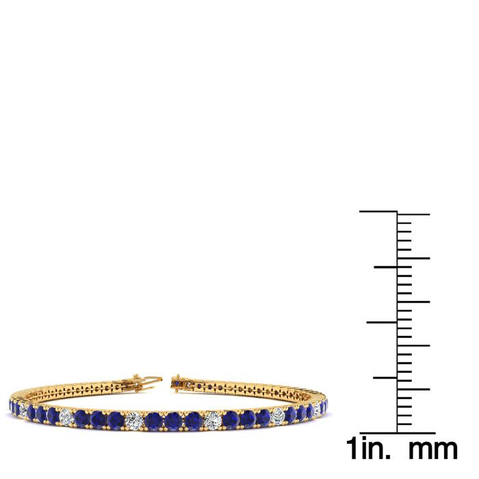 4 1/3 Carat Sapphire And Diamond Alternating Tennis Bracelet In 14 Karat Yellow Gold, 6 Inches
