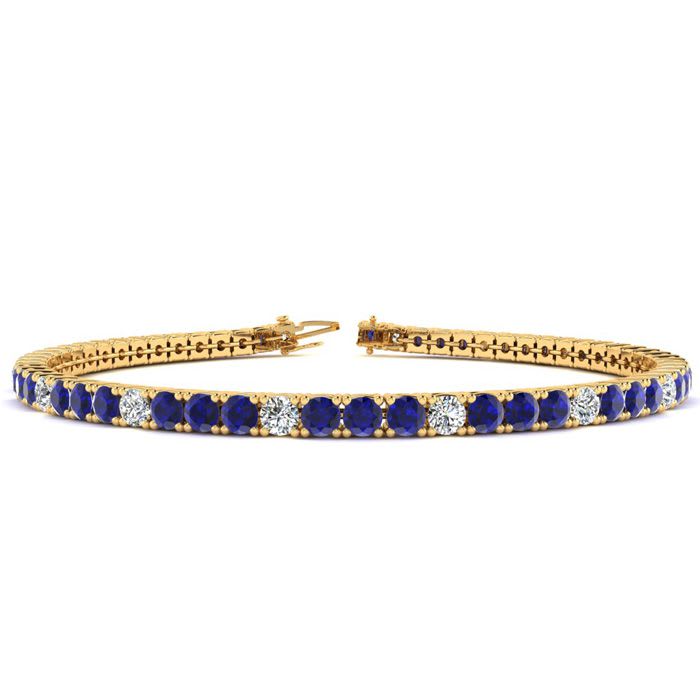 5 1/2 Carat Sapphire And Diamond Alternating Tennis Bracelet In 14 Karat Yellow Gold, 8 Inches