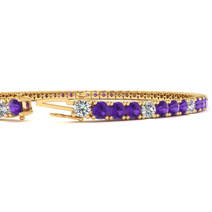 4 Carat Amethyst And Diamond Alternating Tennis Bracelet In 14 Karat Yellow Gold, 7 Inches